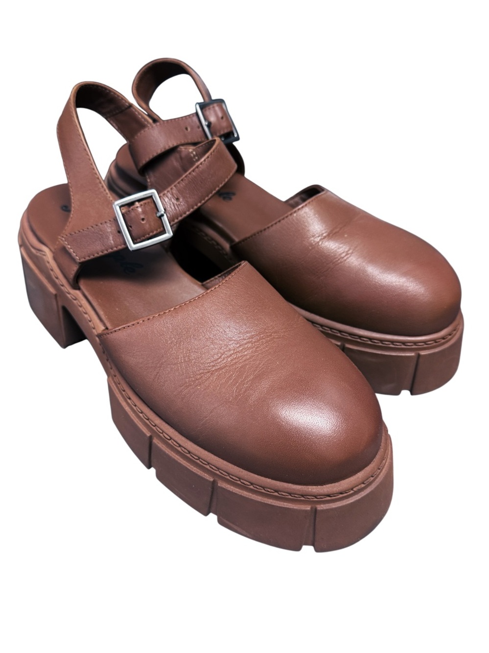 Free People Milan Mary Jane platform shoes, brown leather, chunky sole Size 7.5 - Picture 3 of 7